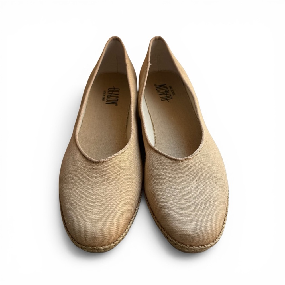 Beacon Tan Linen Espadrille Wedge Ballet Flats Career Wear Comfort Sz 12M Shoes - Picture 2 of 10